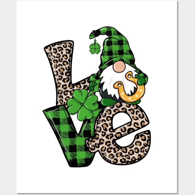 Love St Patricks Day Gnome Leopard Shamrock Wall Art by celestewilliey